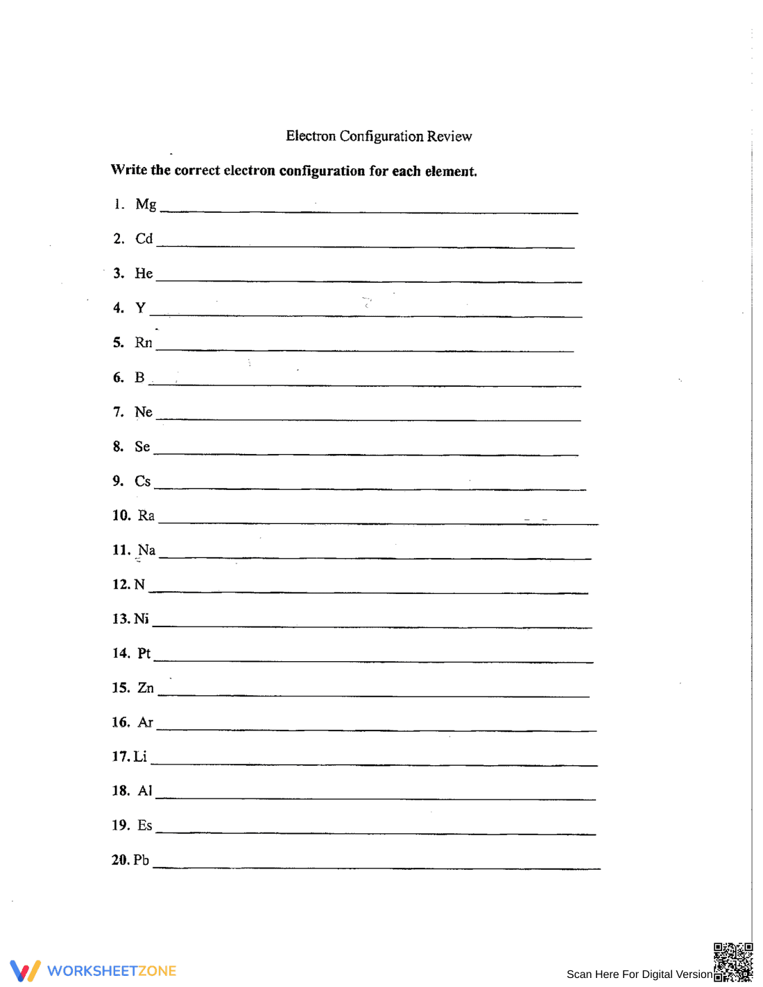 Electron Configuration Review Worksheet - Page 1