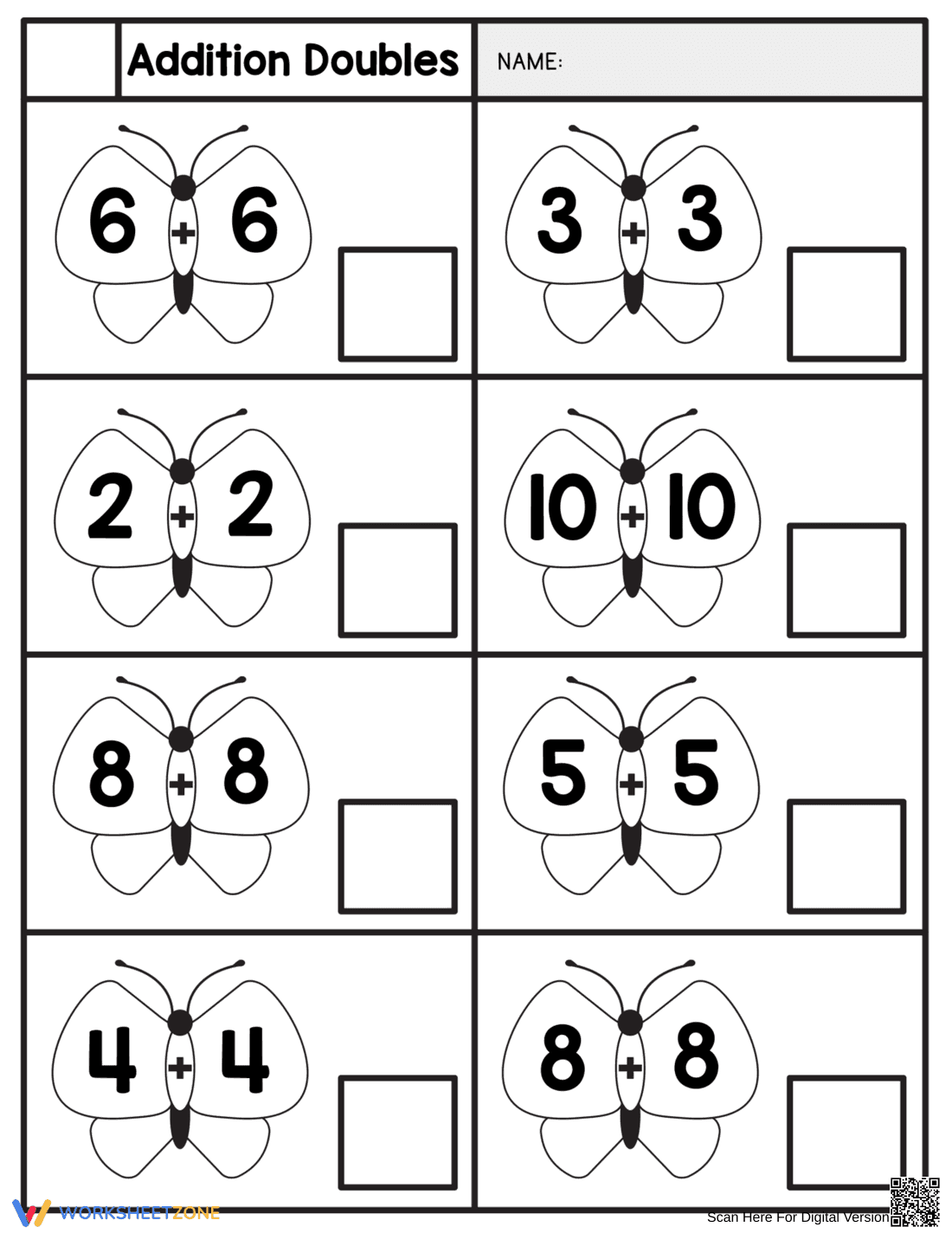 Doubles Addition: Practice Addition Facts - Page 1