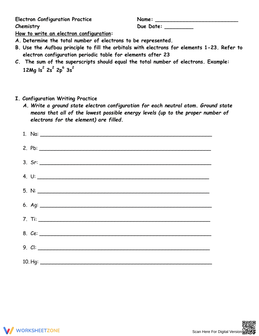 Electron Configuration Practice: Chemistry - Page 1