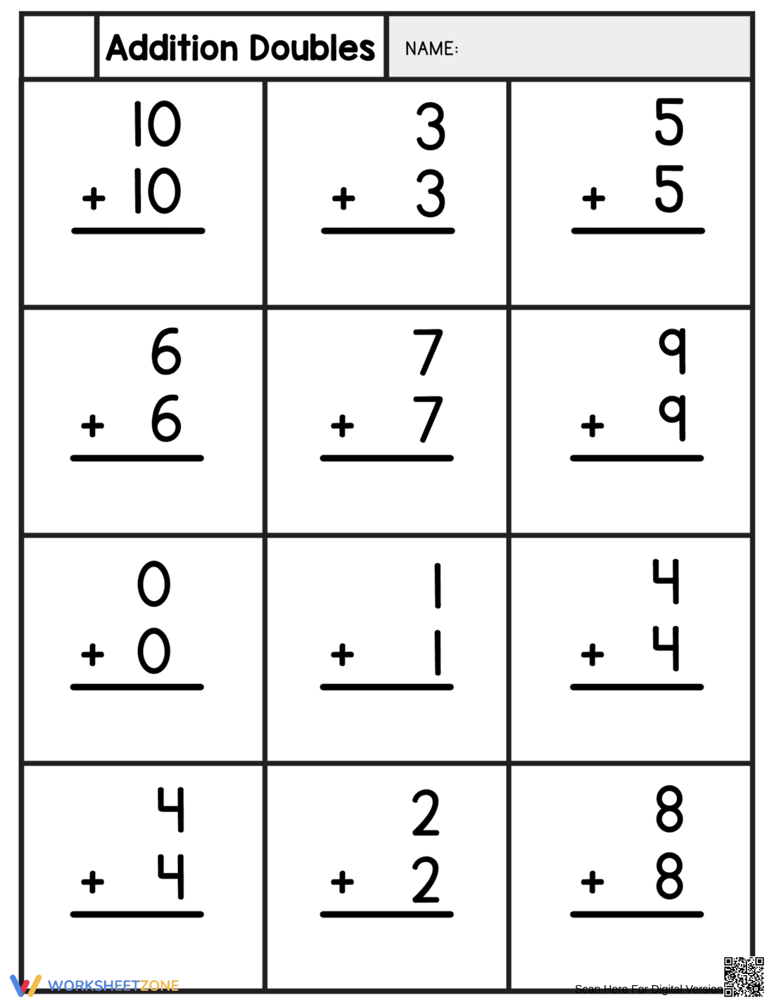 Doubles Addition Practice - Page 1