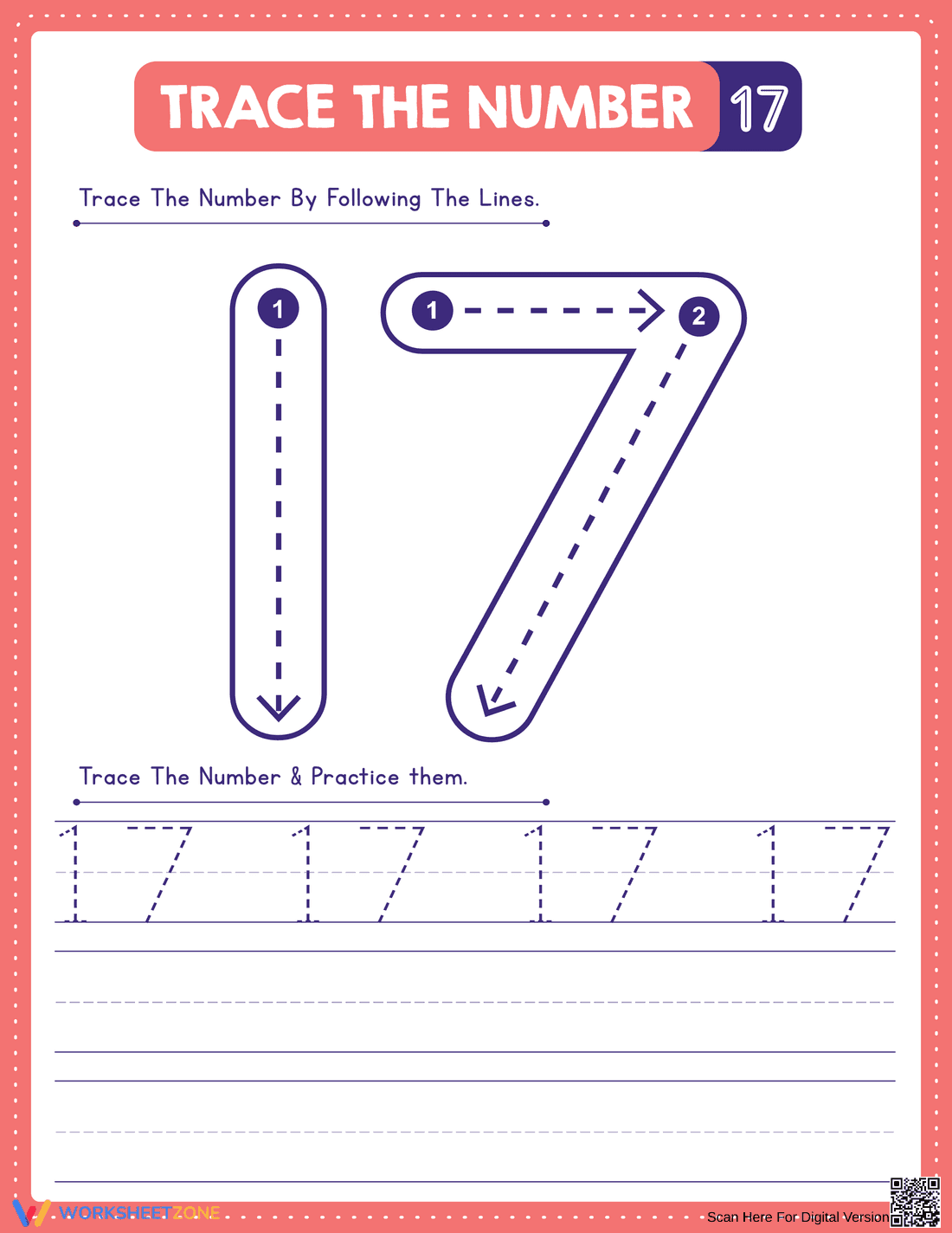 Learn to Write Number 17 - Page 1