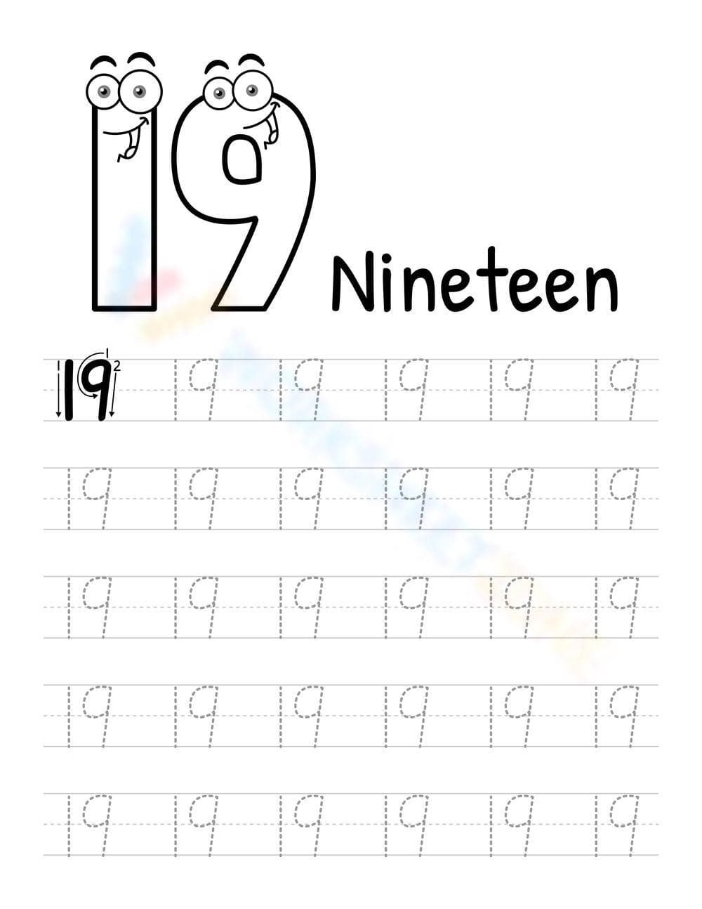 Practice Writing Number 19 - Page 1