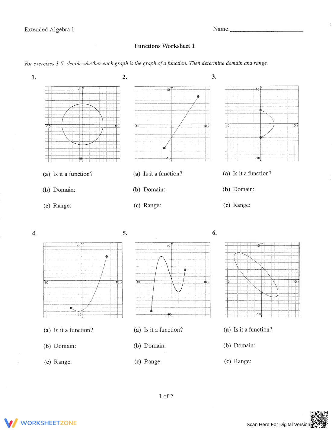 Function Worksheet - Page 1