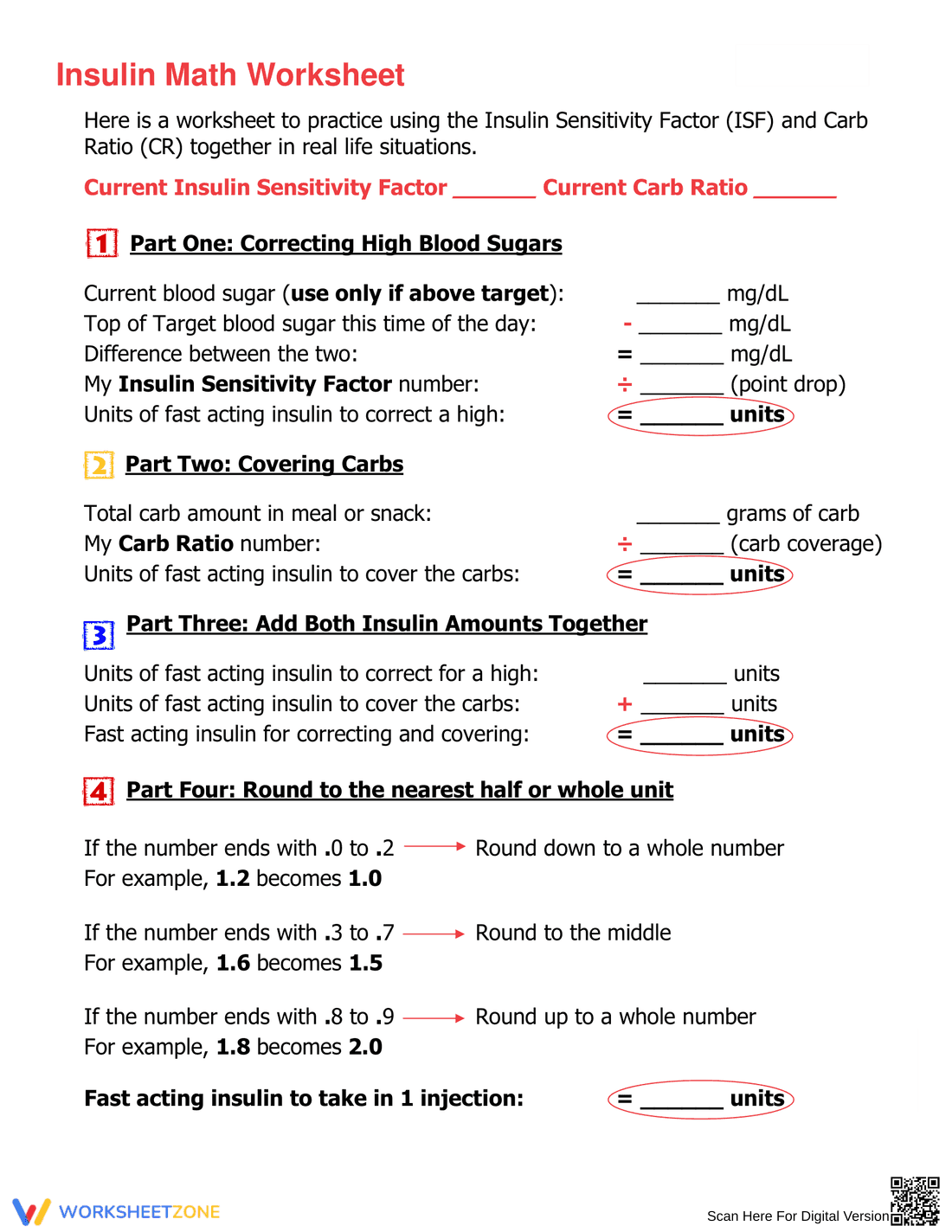 Insulin Math Practice Worksheet - Page 1
