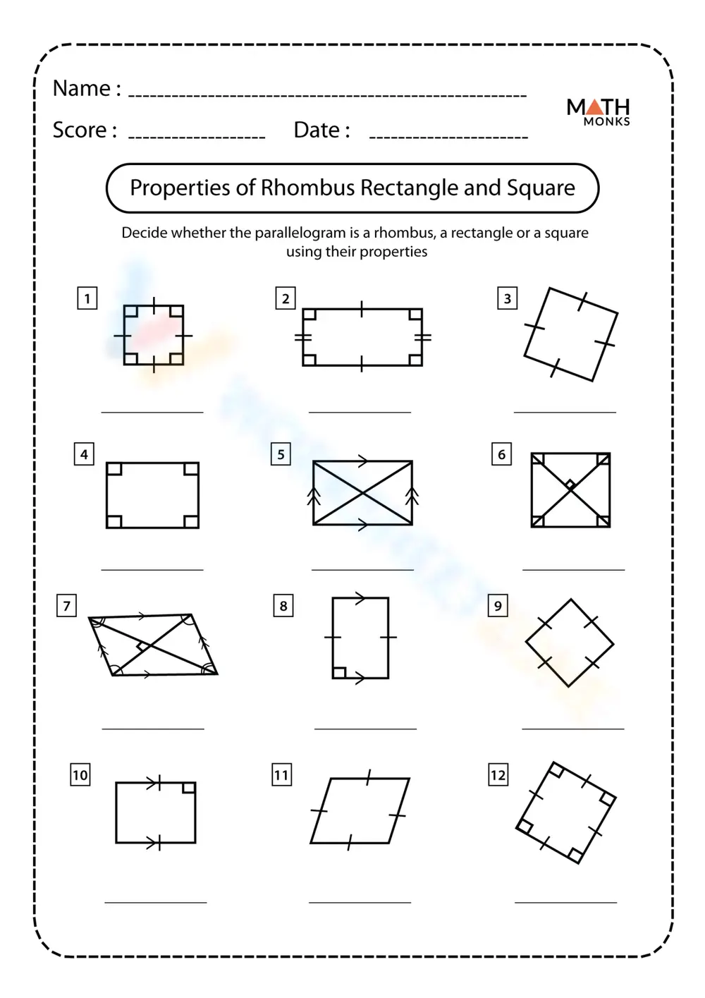 Properties of Rhombus, Rectangle, and Square - Page 1