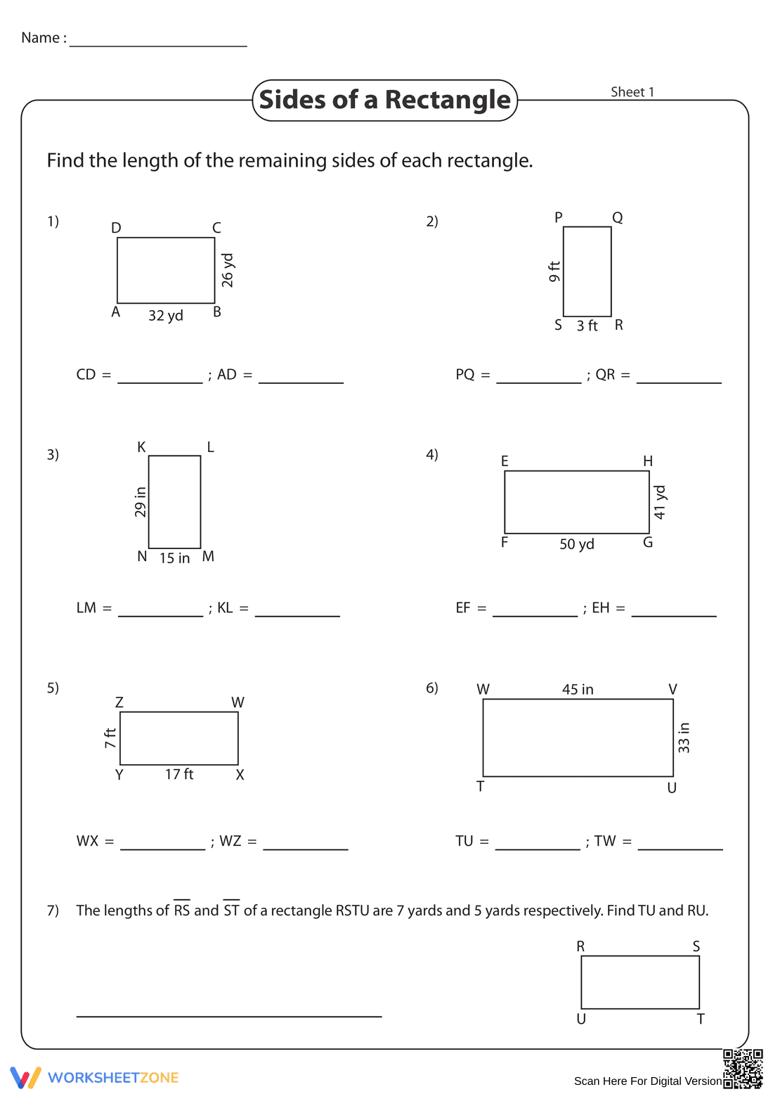 Sides of a Rectangle Practice - Page 1