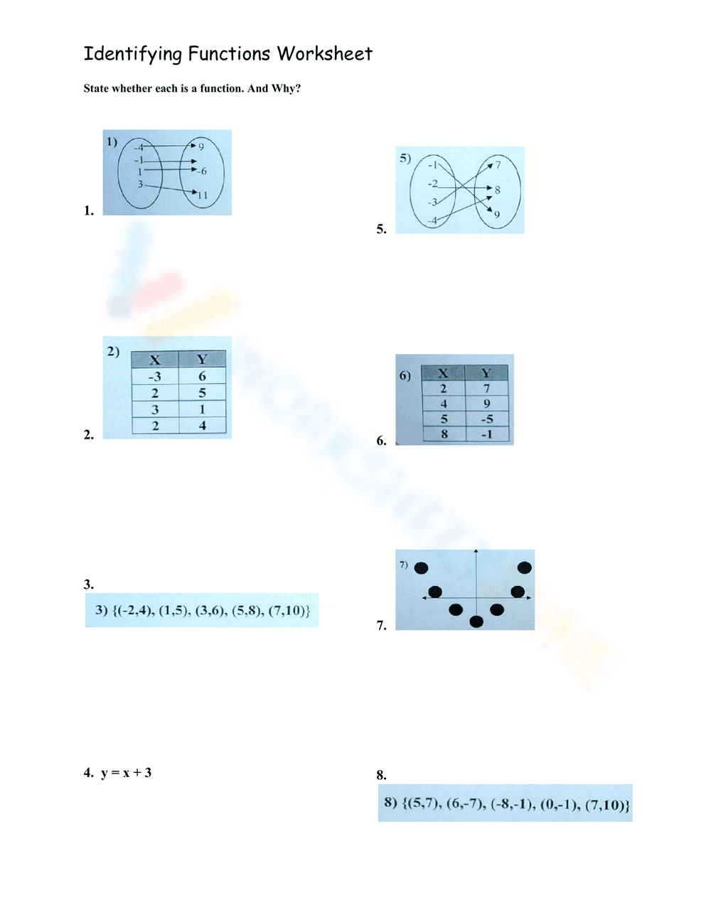 Identifying Functions Worksheet - Page 1