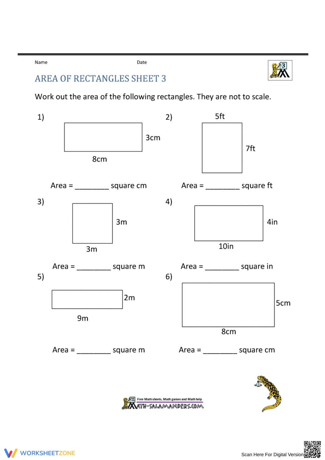 Calculating Area of Rectangles - Page 1