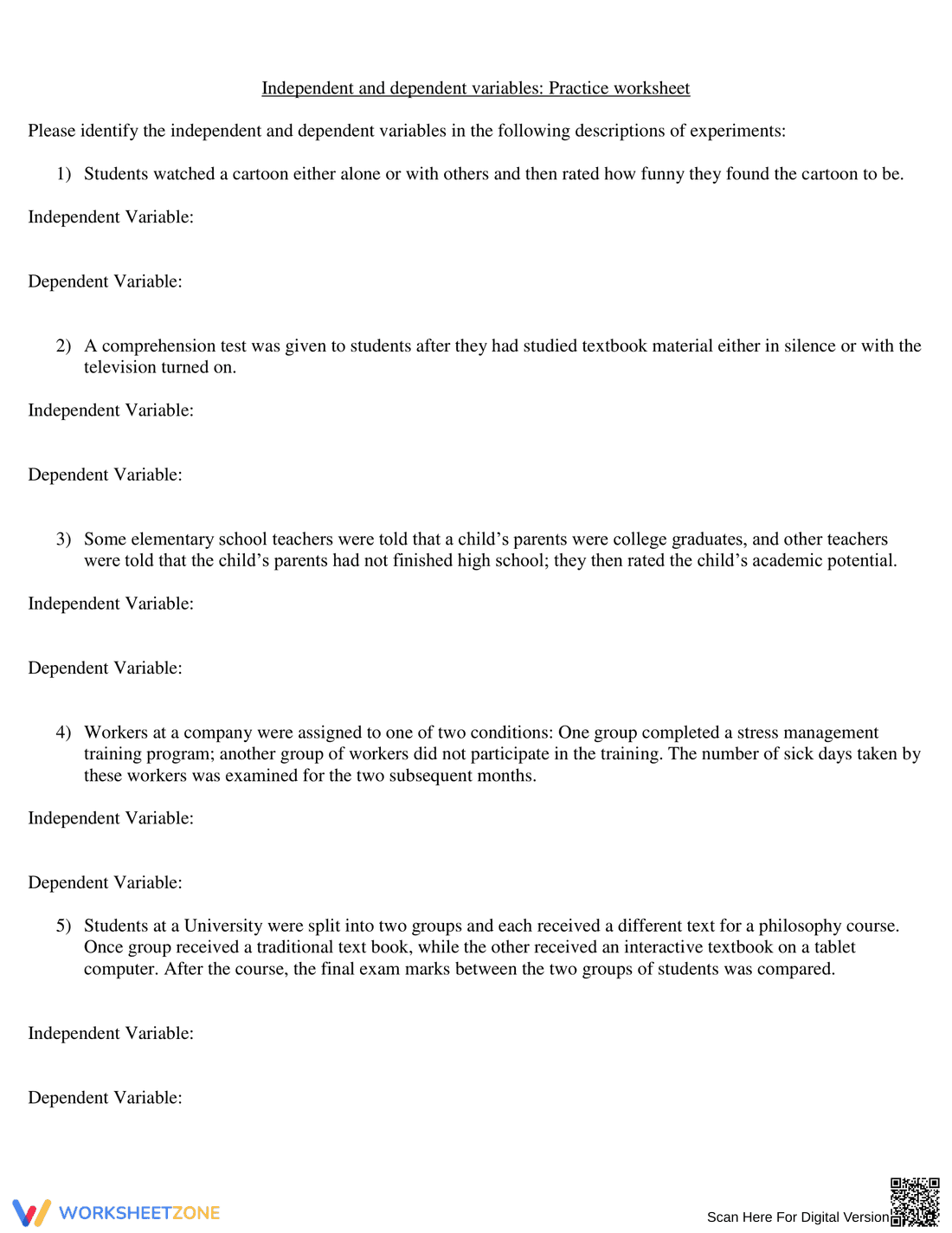 Practice Identifying Variables: Independent and Dependent - Page 1