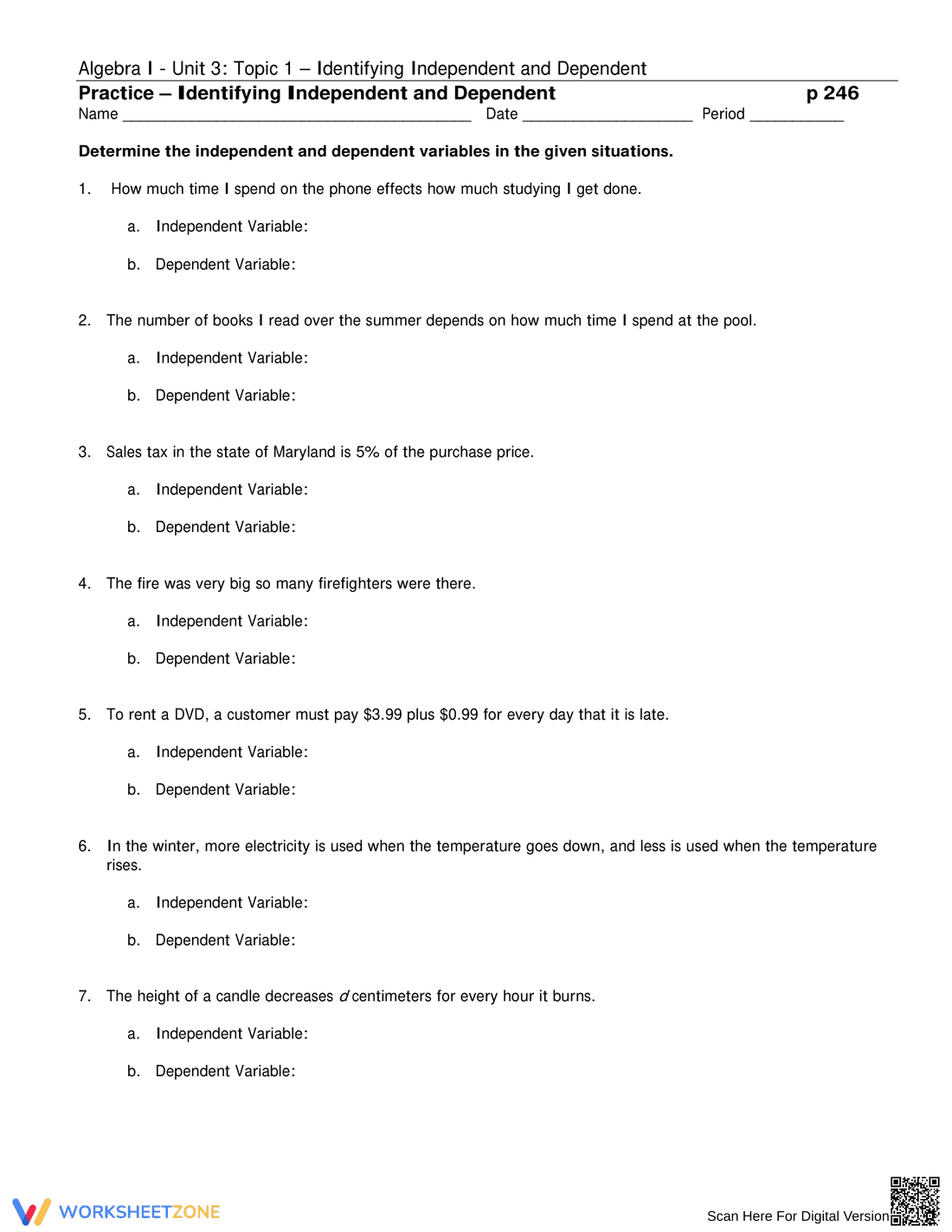 Identifying Variables: Practice with Independent and Dependent - Page 1