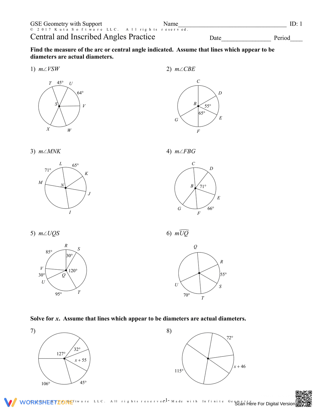 Inscribed Angles Practice - Page 1