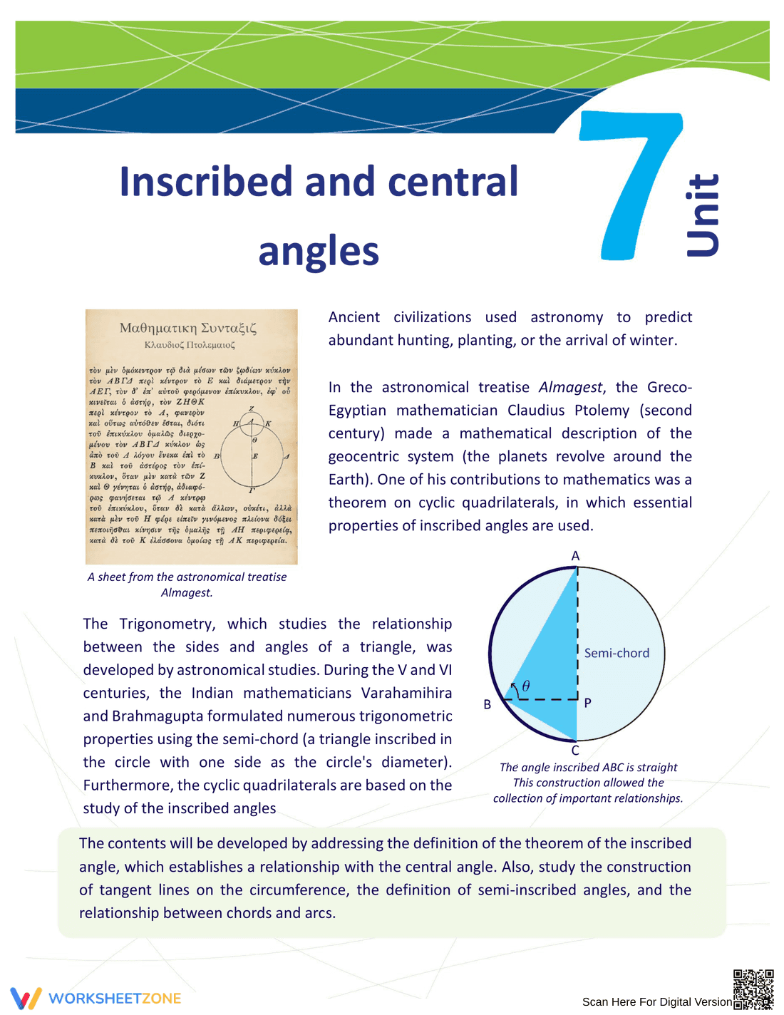 Inscribed Angle Worksheet for Geometry Practice - Page 1