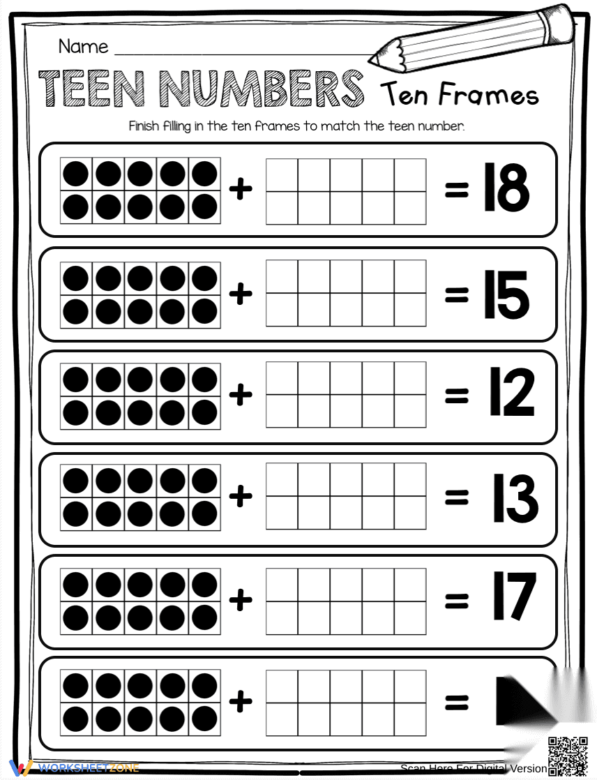 Teen Number Ten Frames Practice - Page 1