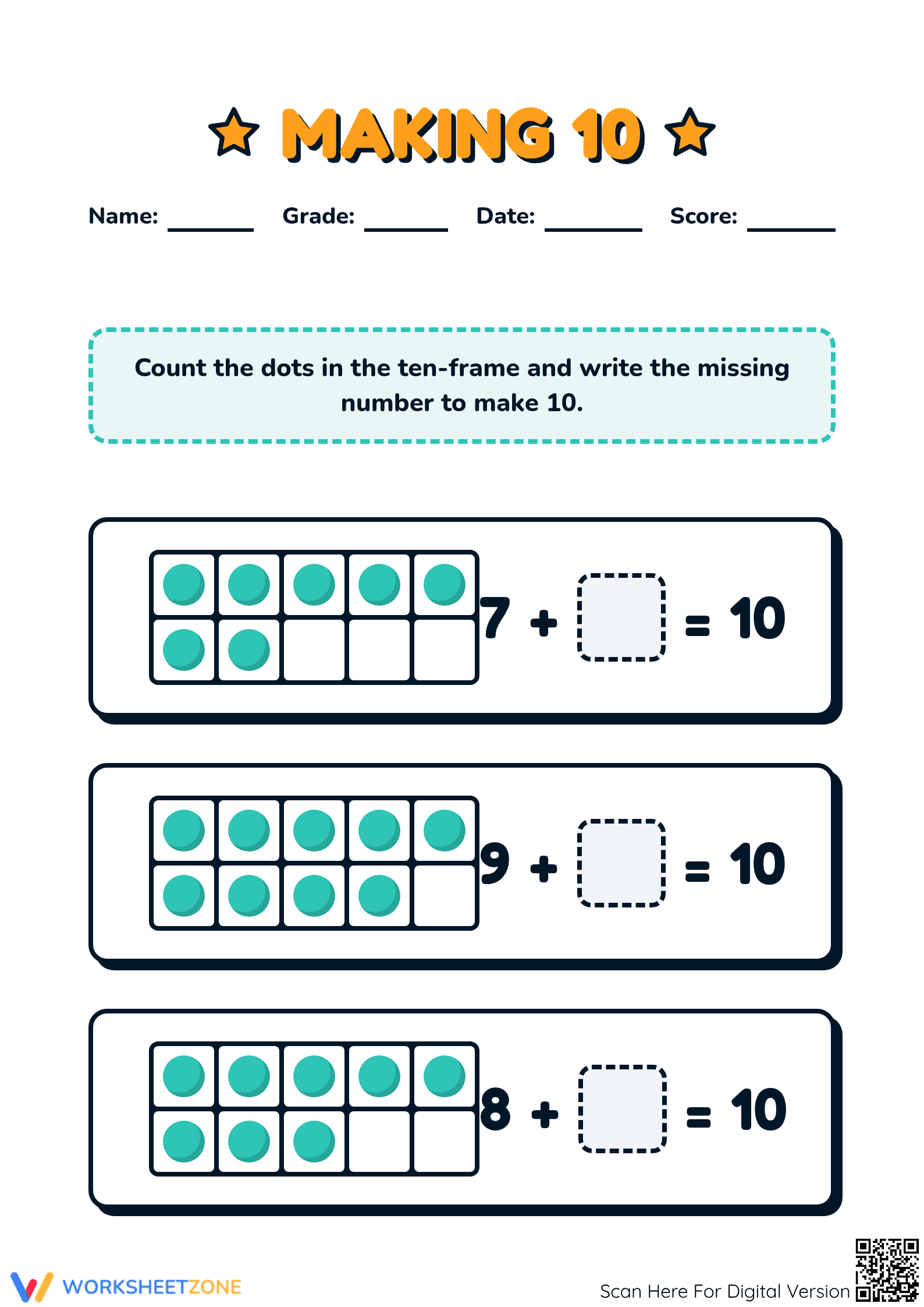 Printable Making 10 Worksheet | Grade 1-3 Essential - Page 1