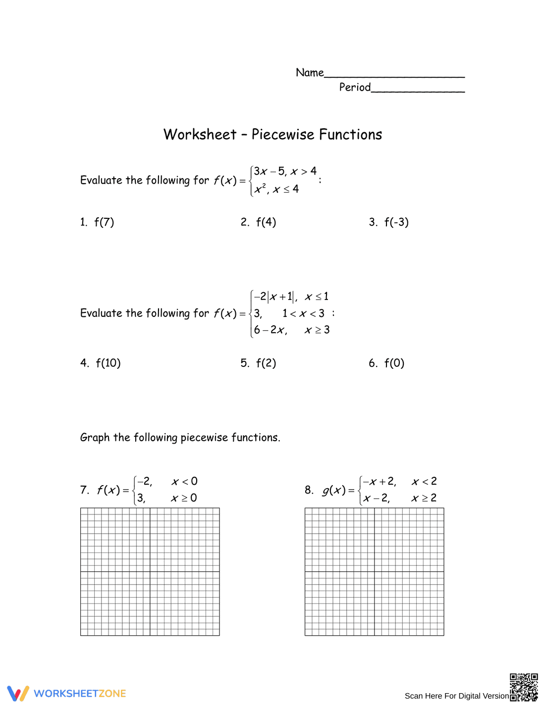 Piecewise Functions Worksheet - Page 1