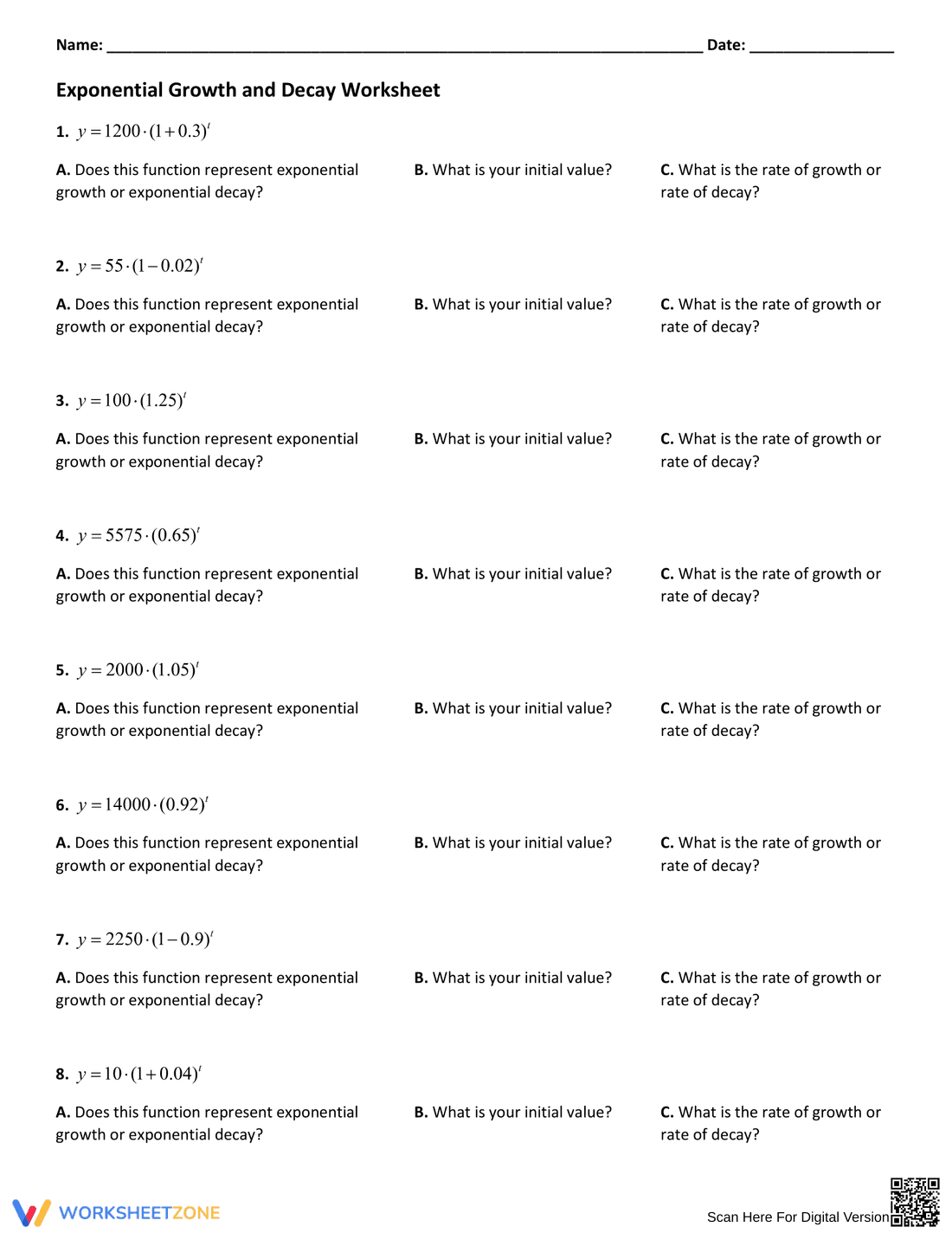 Solve Exponential Growth and Decay Problems - Page 1
