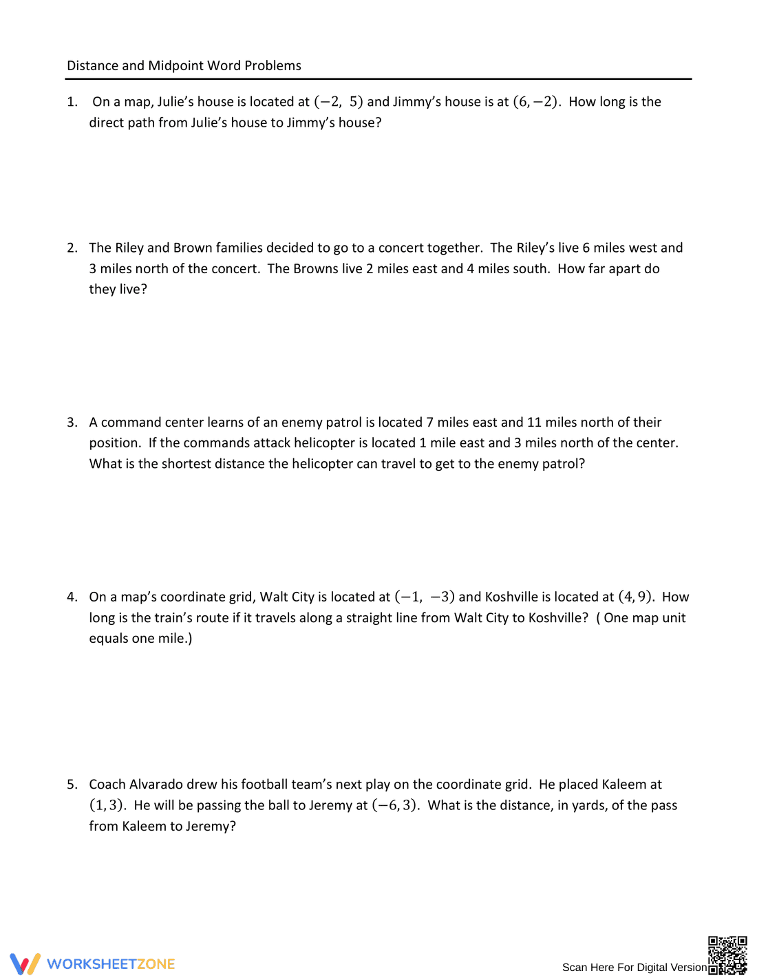 Solve Distance and Midpoint Word Problems - Page 1