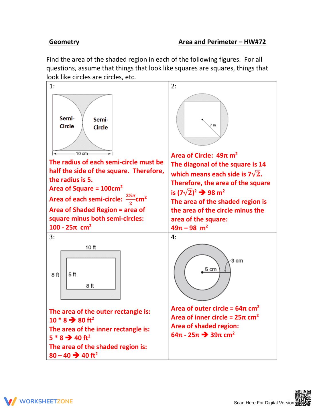 Calculate Area of Shaded Regions - Page 1