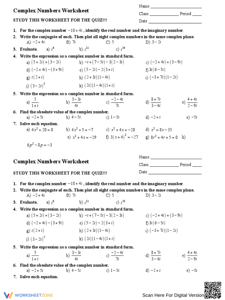 Test Your Knowledge on Complex Numbers - Page 1