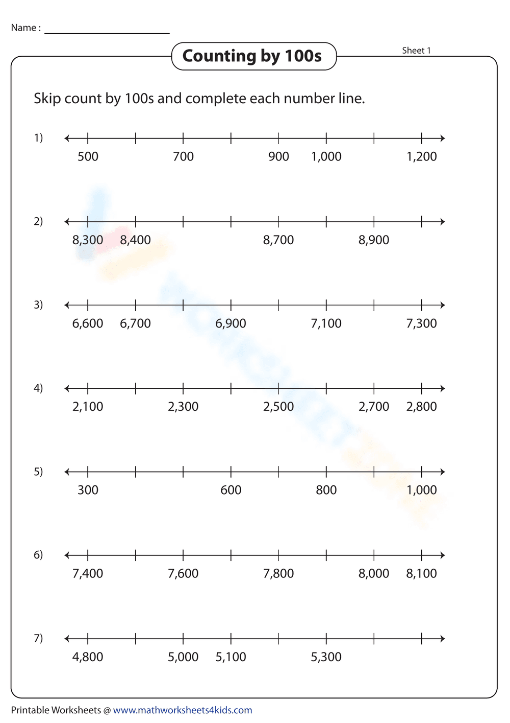 Practice Counting by 100s Worksheet - Page 1