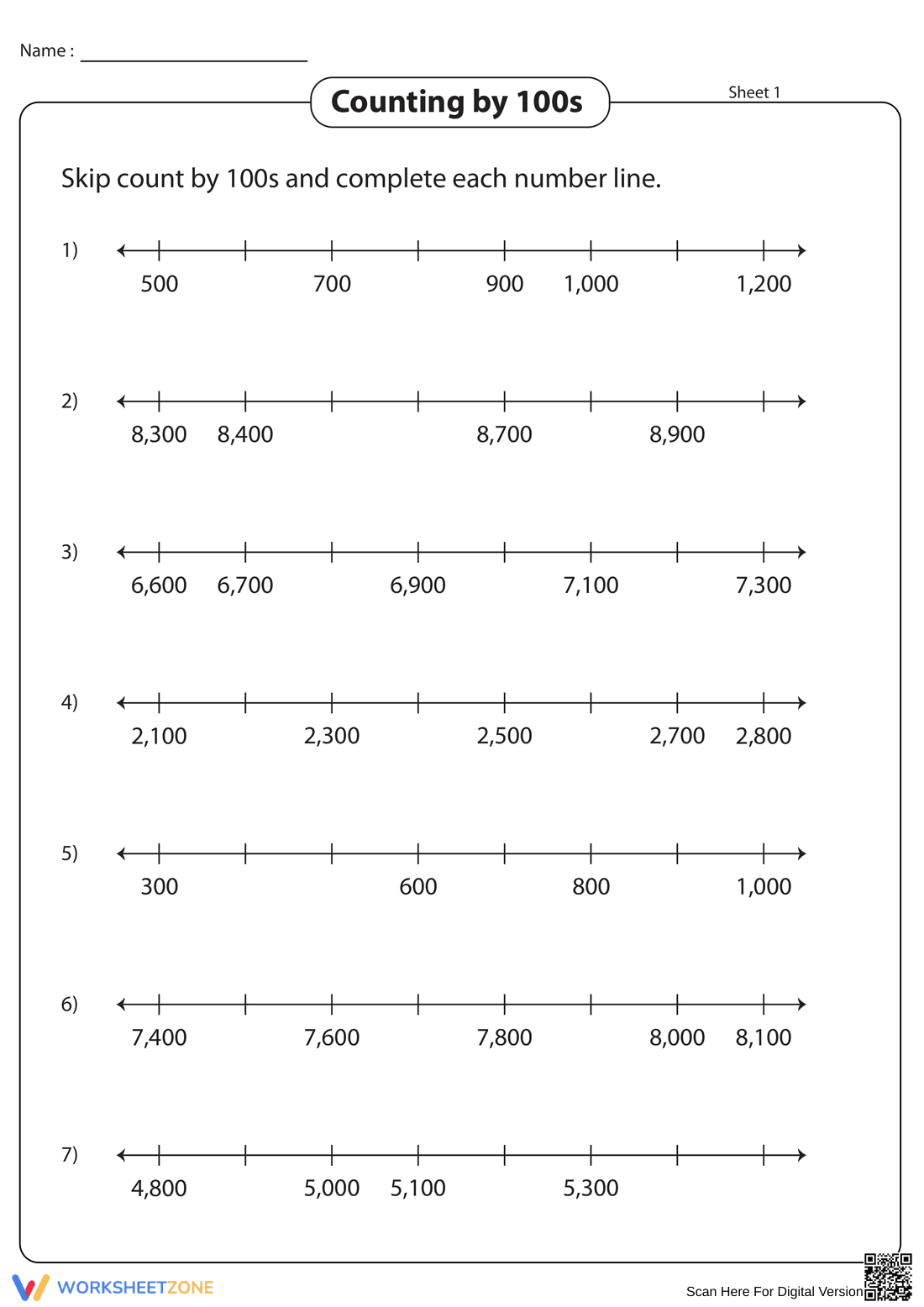 Practice Counting by 100s Worksheet - Page 1