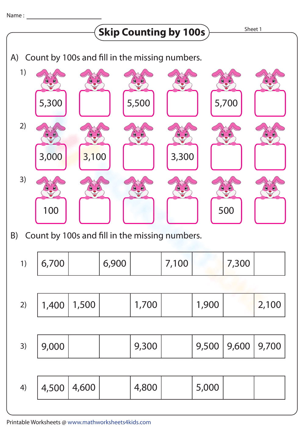 Skip Counting by 100s - Page 1
