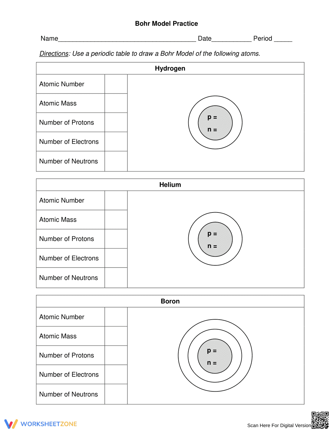 Practice Bohr Model Basics with Elements - Page 1
