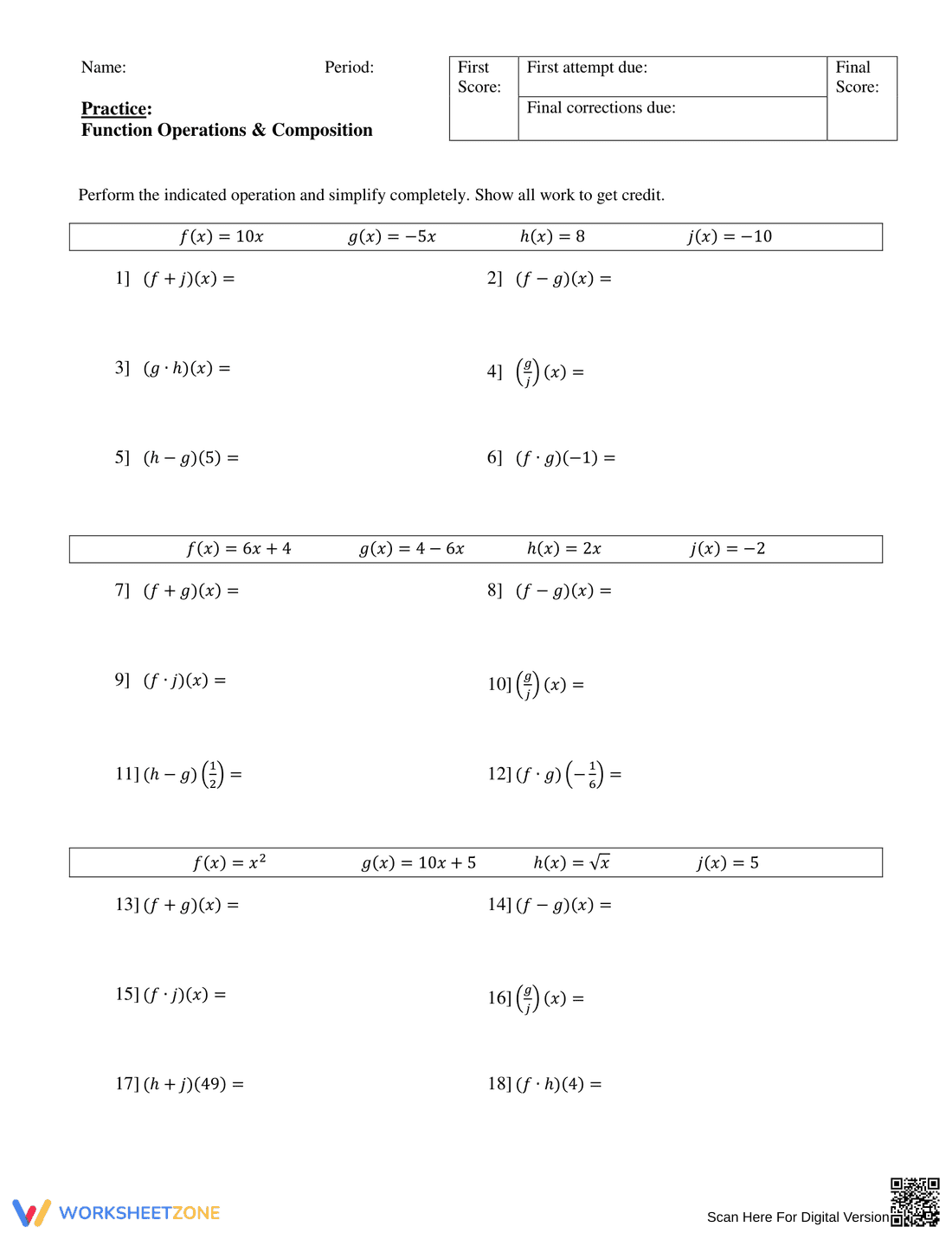 Function Operations: Composition Functions - Page 1