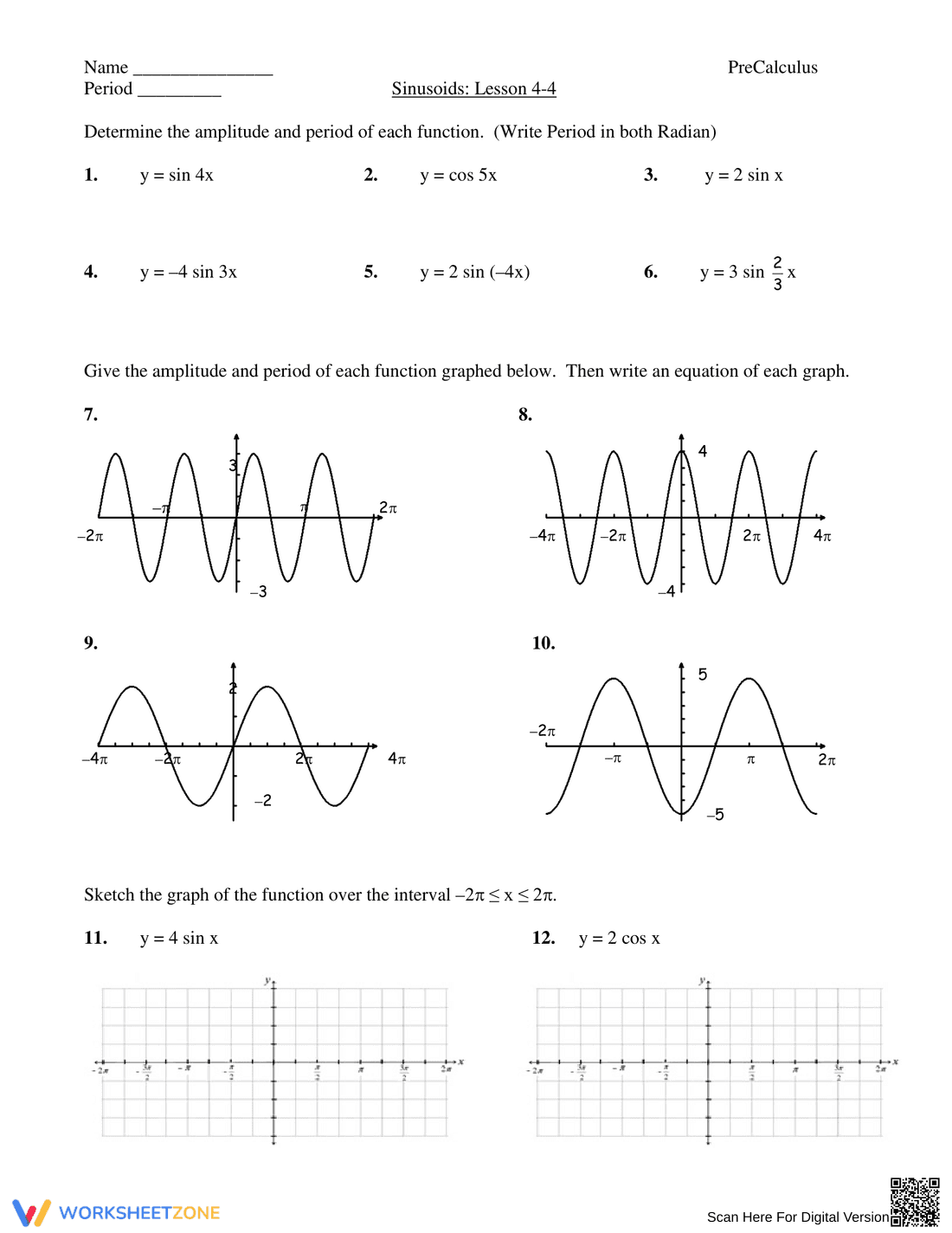 Sine and Cosine Functions: Understanding Graphs - Page 1