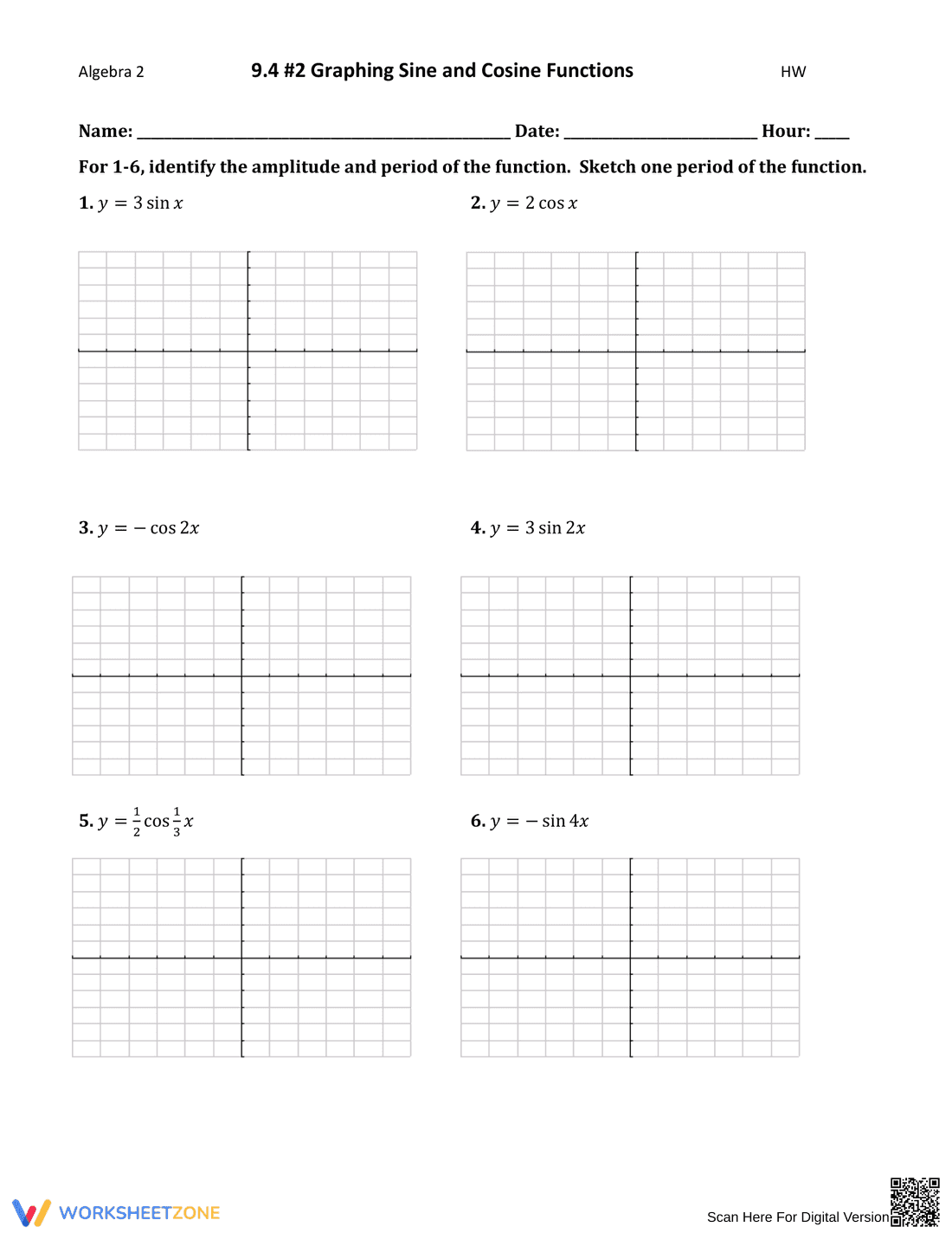 Graphing Sine and Cosine Functions Worksheet - Page 1