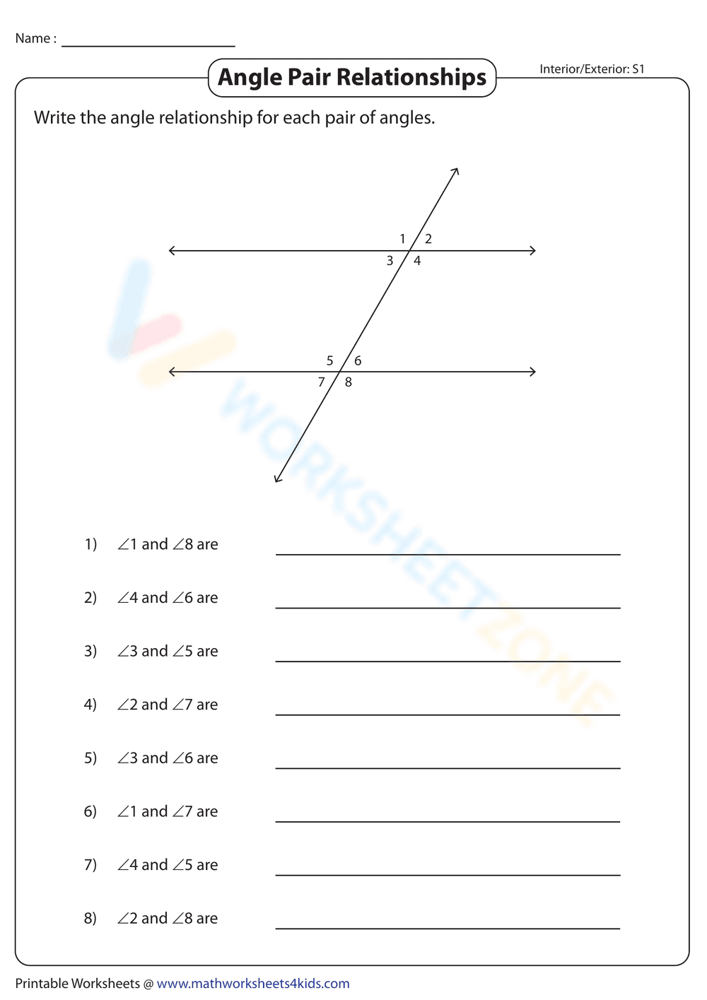 Identify Interior and Exterior Angles - Page 1