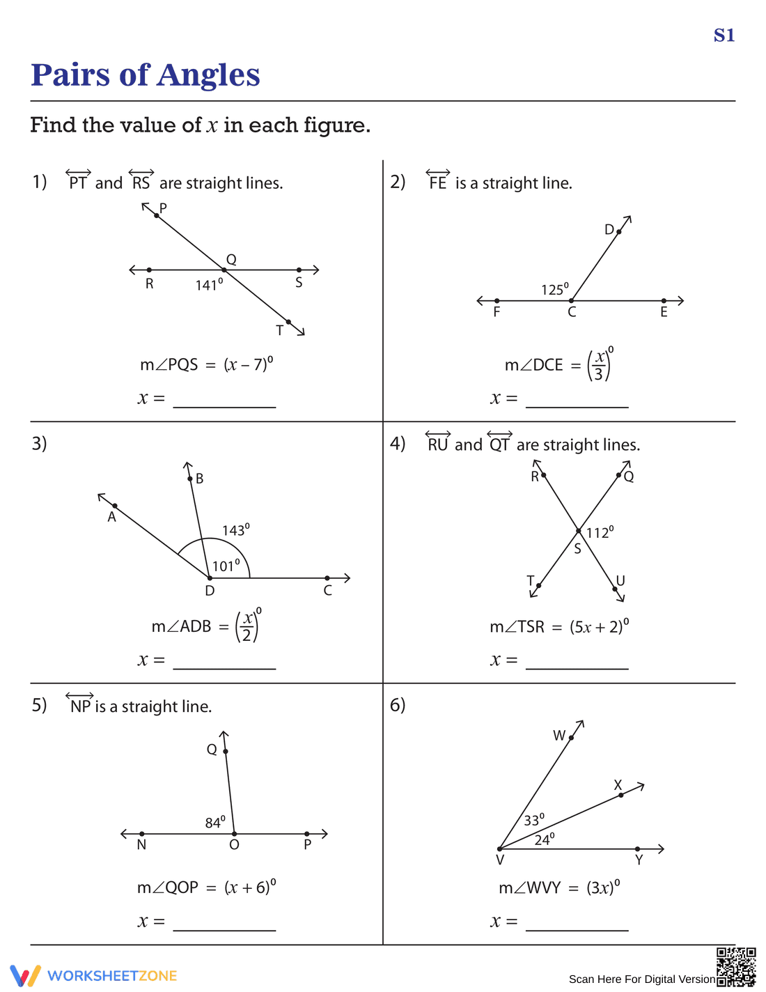 Exploring Pairs of Angles Worksheet - Page 1