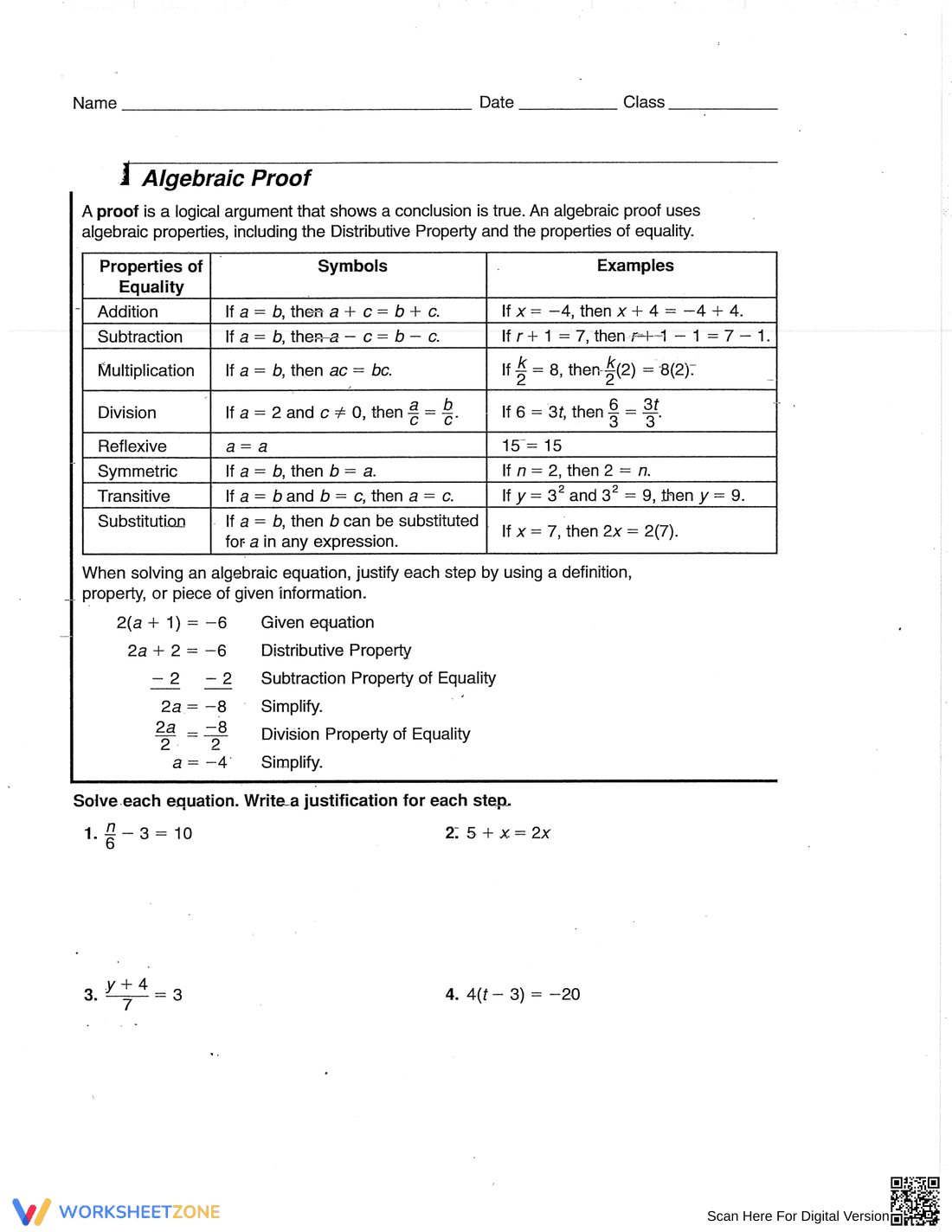 Worksheet on Algebraic Proofs - Page 1