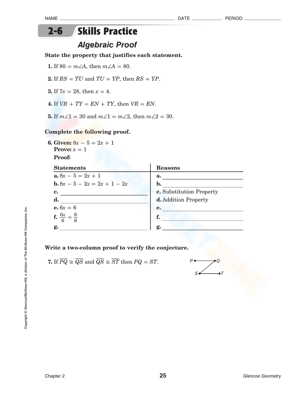 Algebraic Proofs Worksheet 4 - Page 1