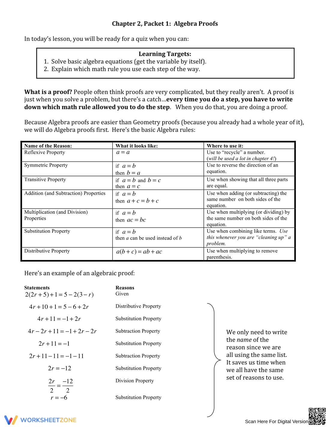 Algebraic Proofs Worksheet 5 - Page 1