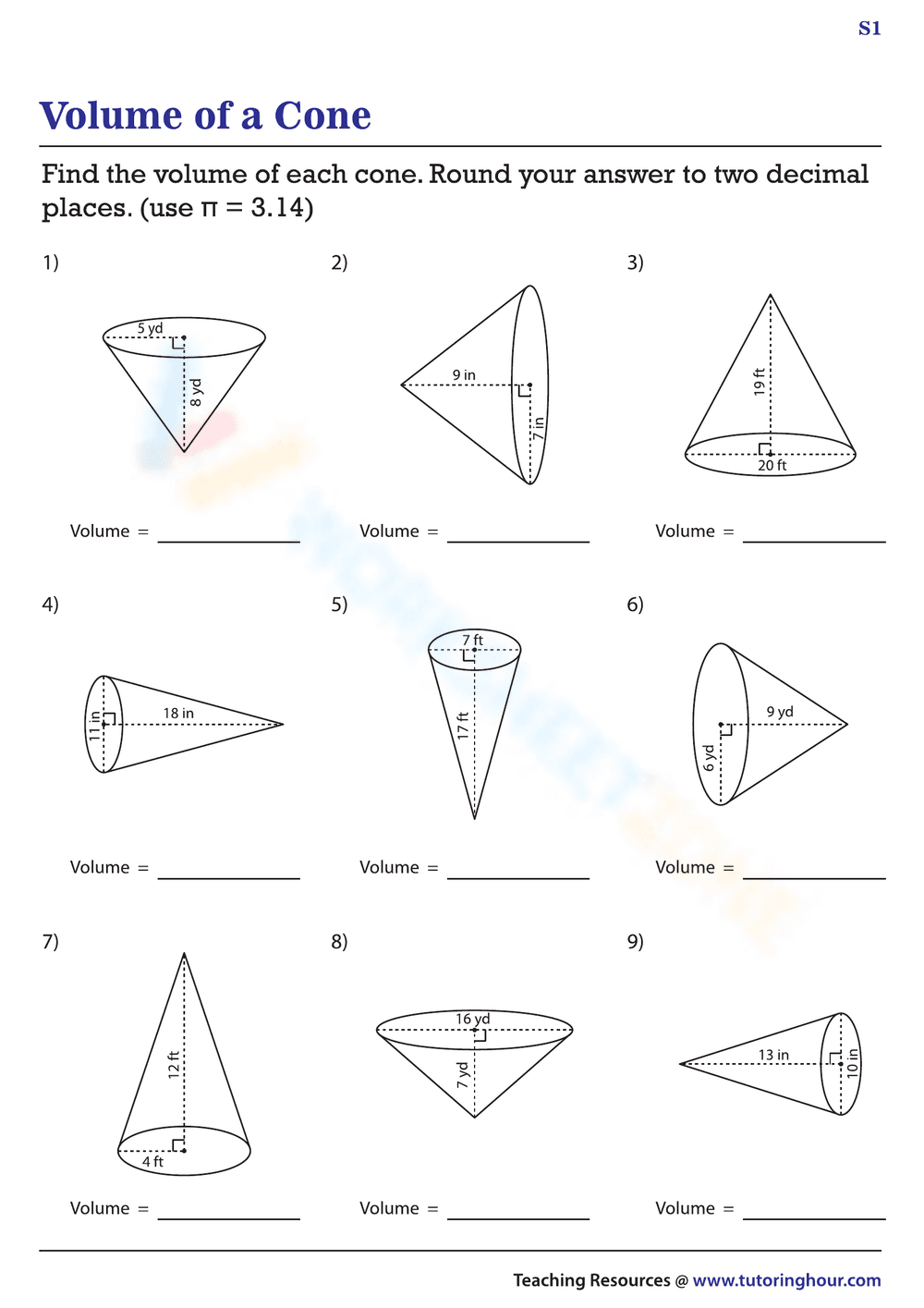 Volume of a Cone: Geometry Practice - Page 1