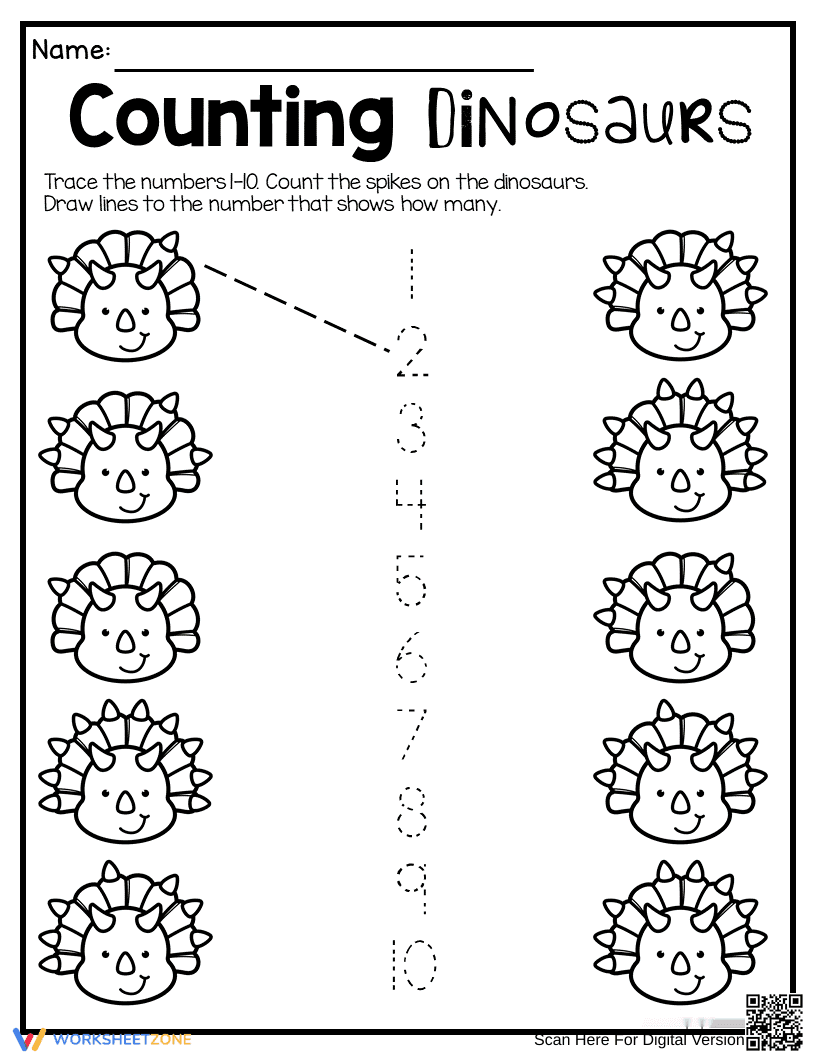 Counting Dinosaurs Worksheet - Page 1