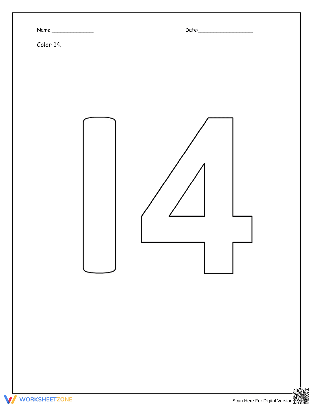 Learning Number 14 Worksheet - Page 1