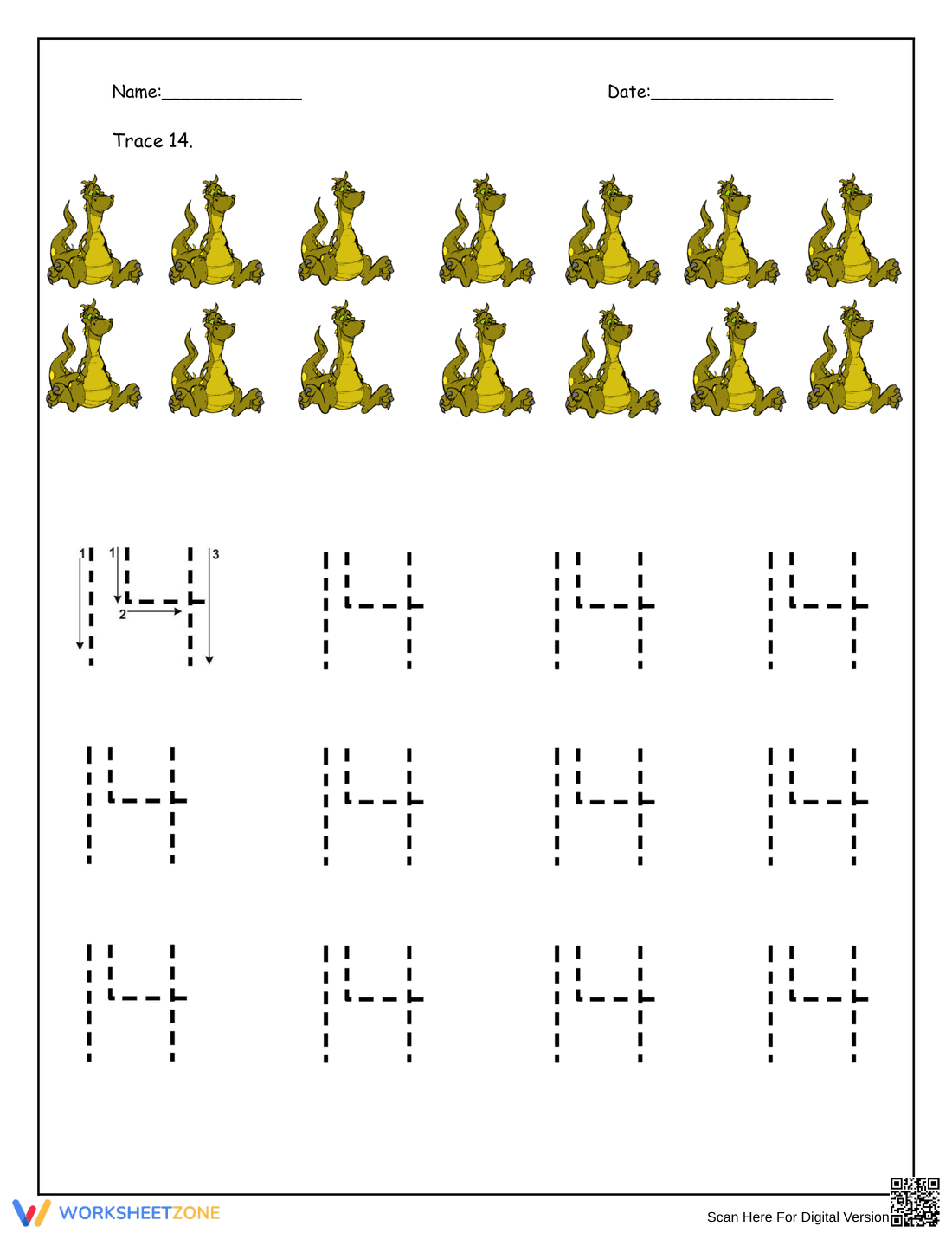 Trace Number 14 Writing Practice - Page 1