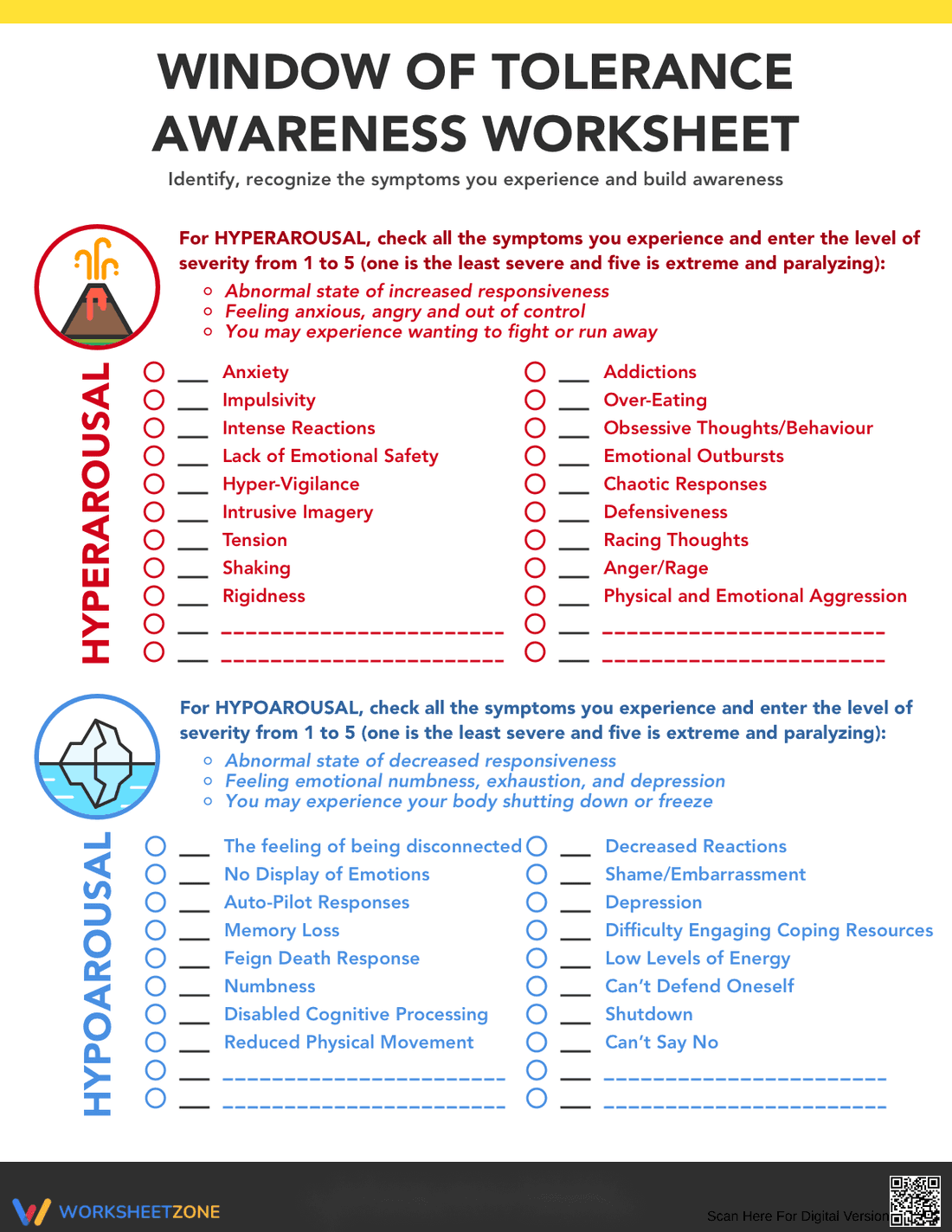 Window of Tolerance Awareness Worksheet - Page 1