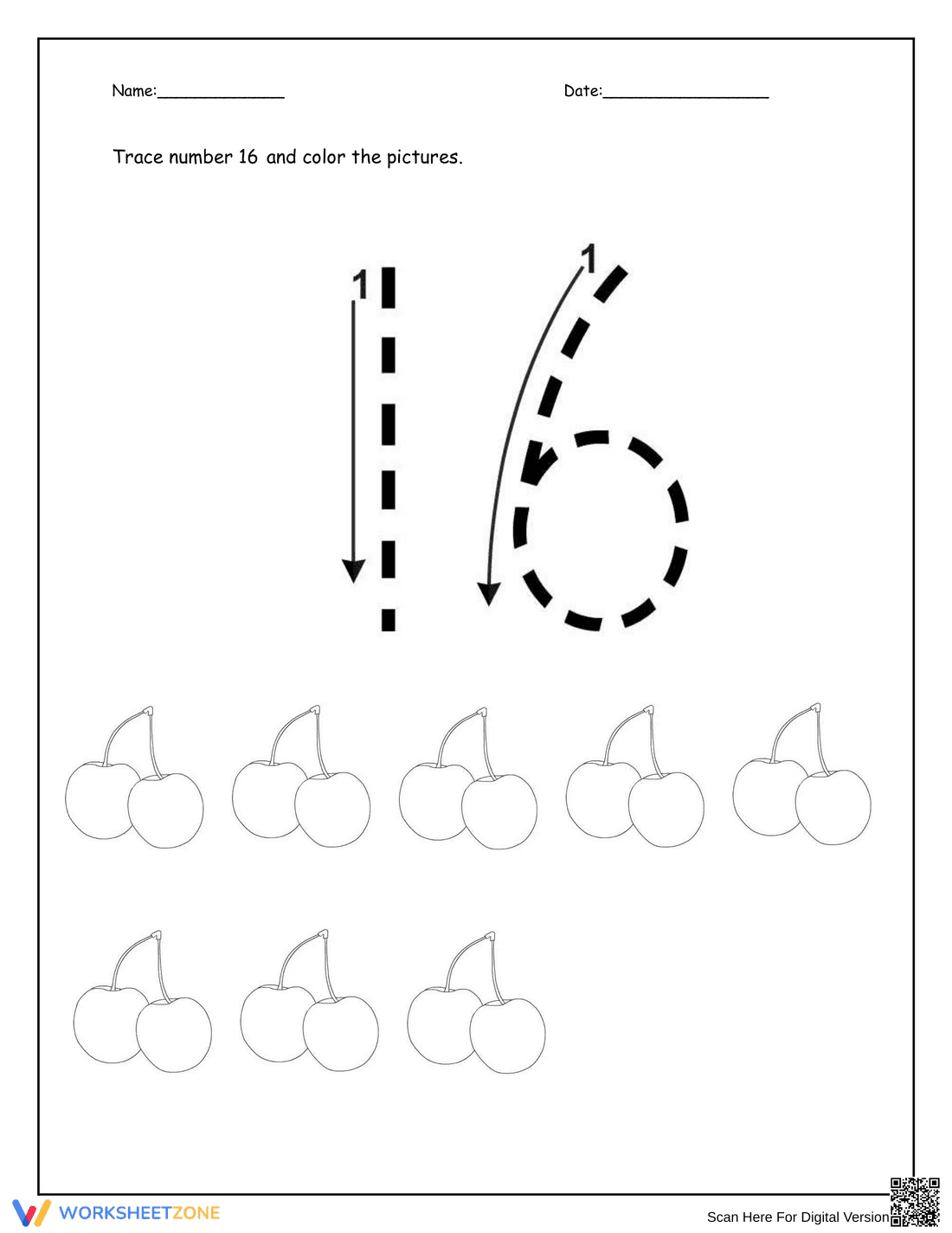 Write and Count Number 16 - Page 1