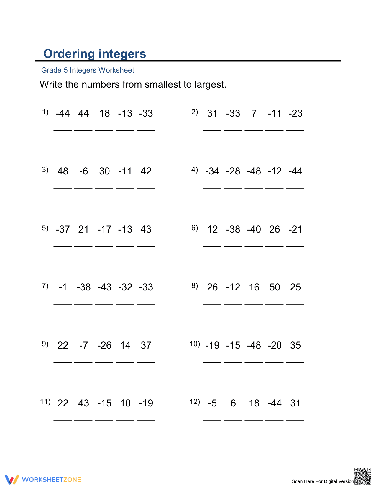 Ordering Integers - Page 1