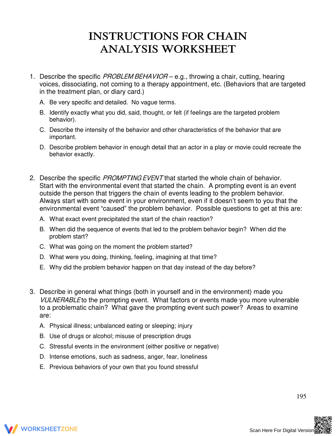 Instructions for Chain Analysis Worksheet - Page 1