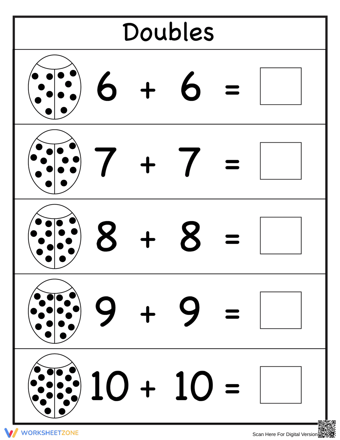 Ladybug Double Addition 2 - Page 1