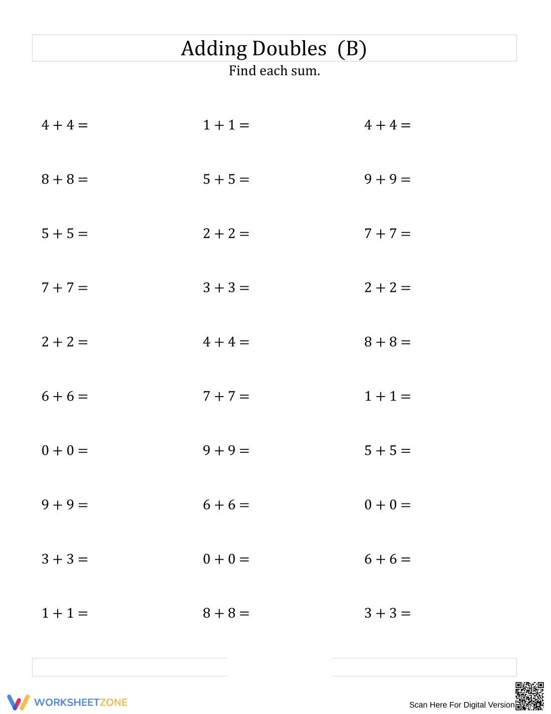 Adding Doubles - Page 1
