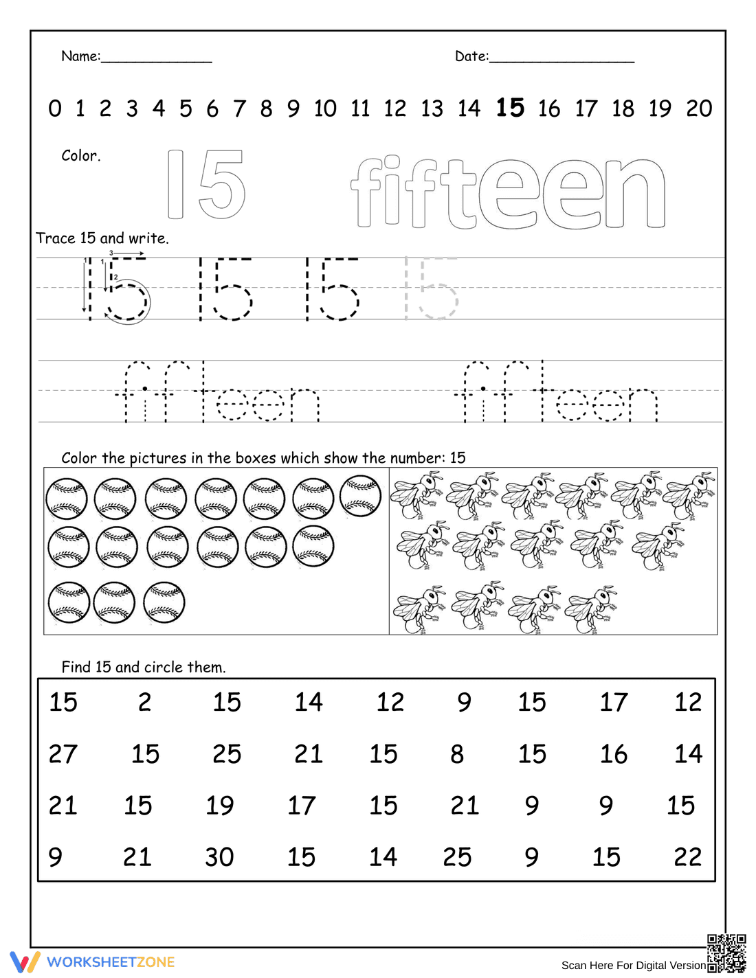 Number Fifteen Worksheet - Page 1