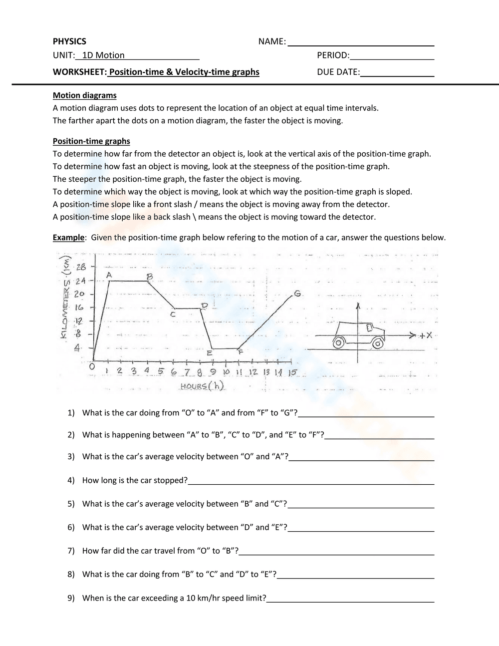 Position-Time and Velocity-Time Graphs - Page 1