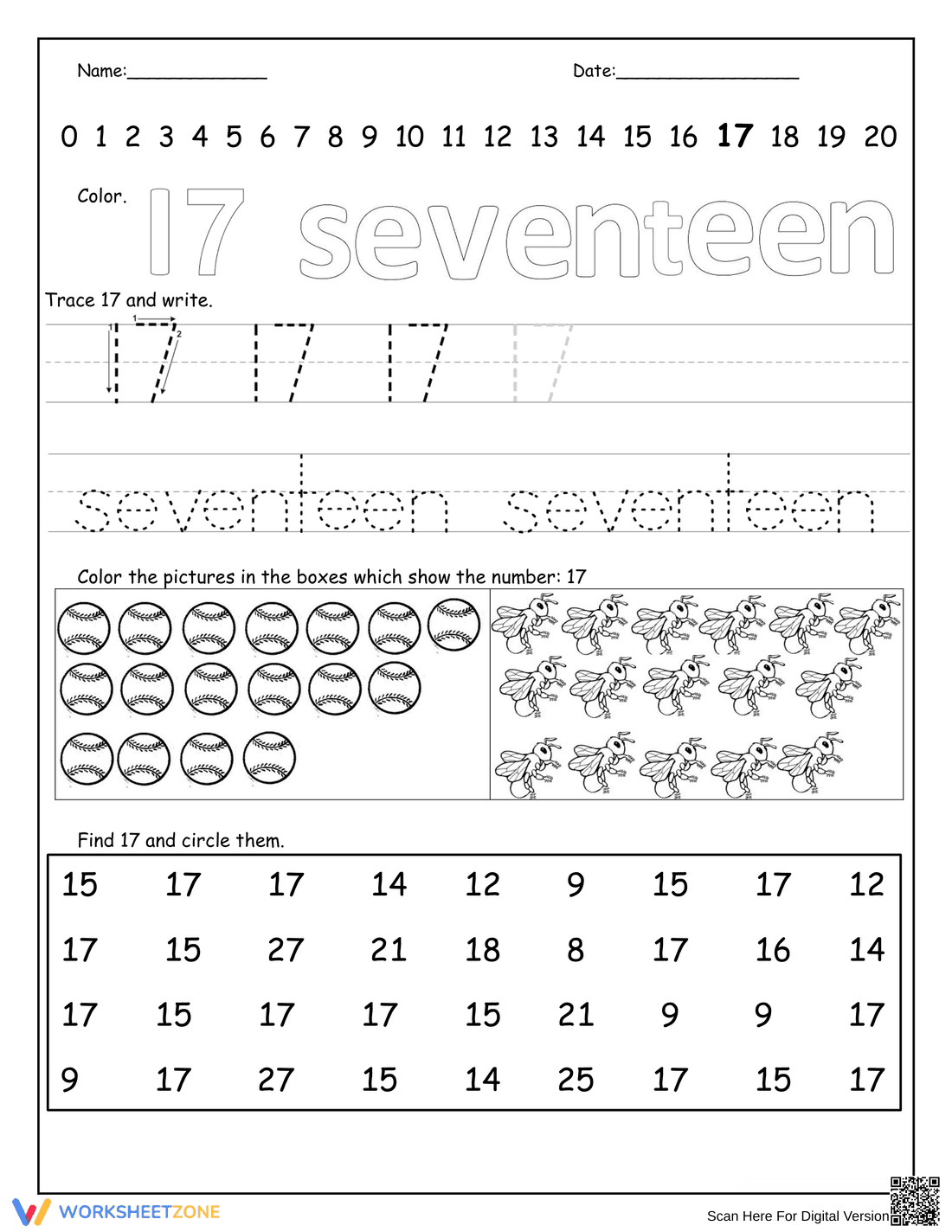 Number 17 Color and Trace - Page 1
