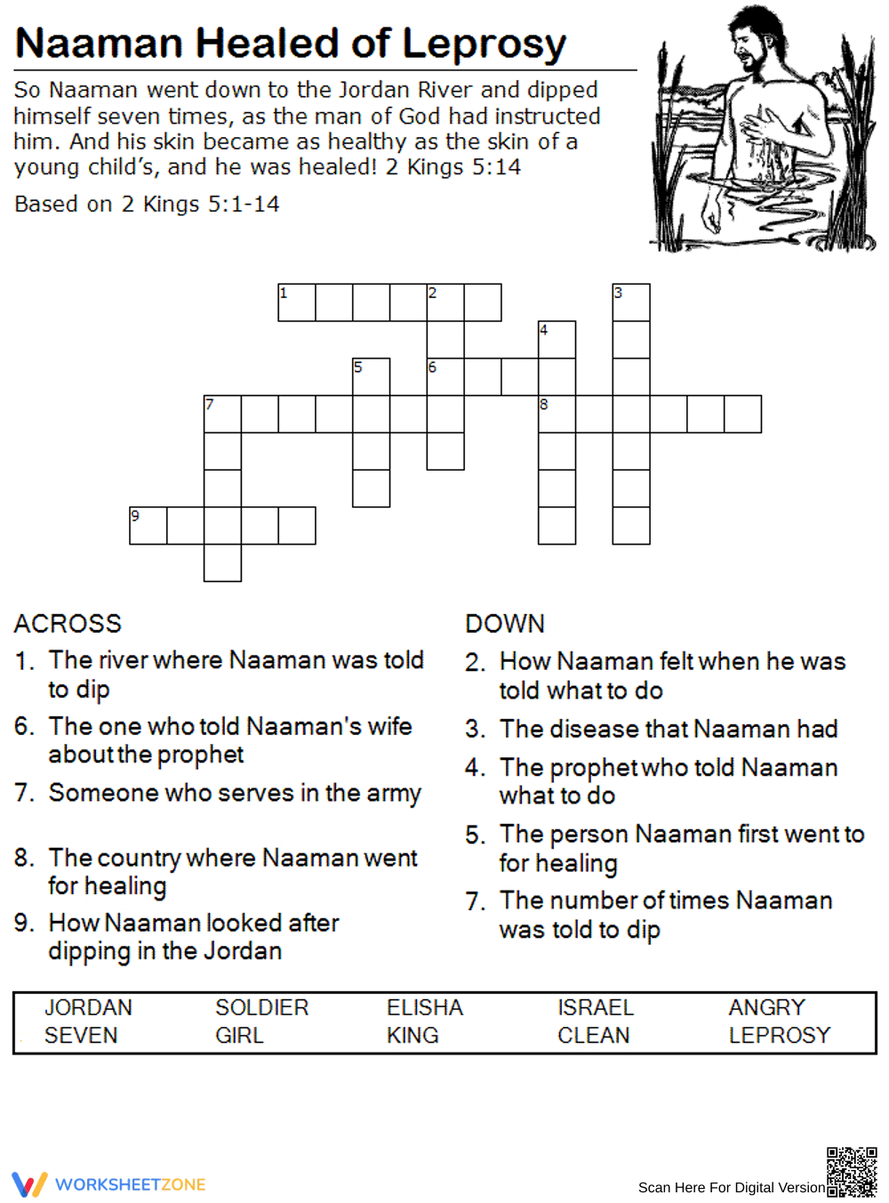 Naaman Healed Bible Story Crossword - Page 1