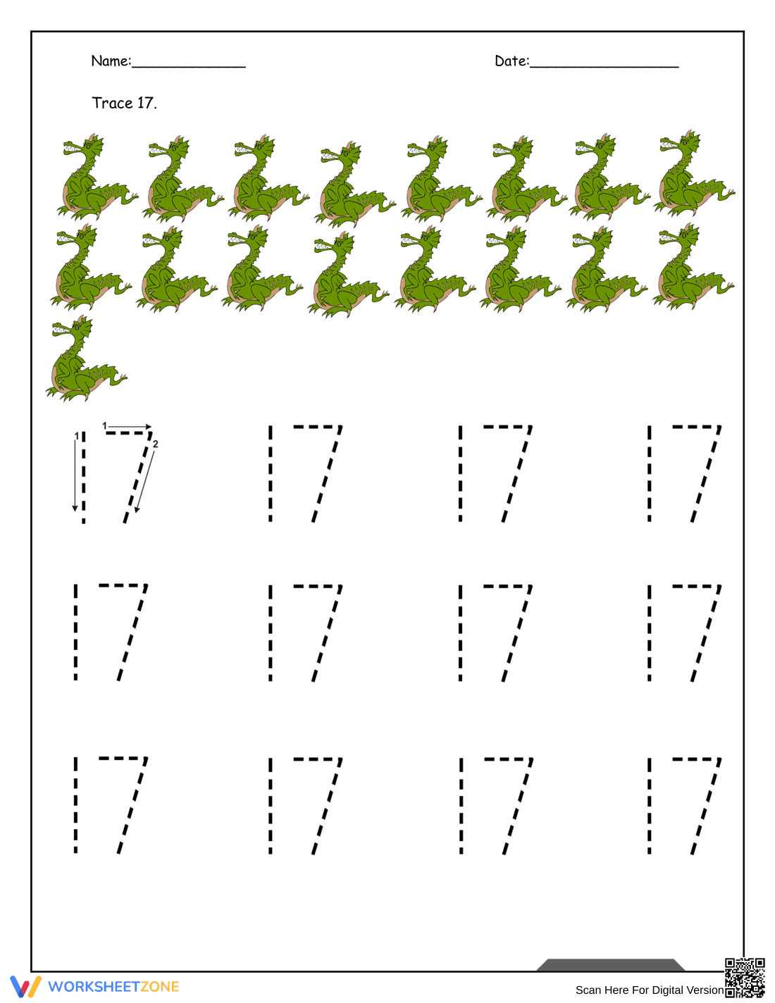 Practice Writing the Number 17 - Page 1